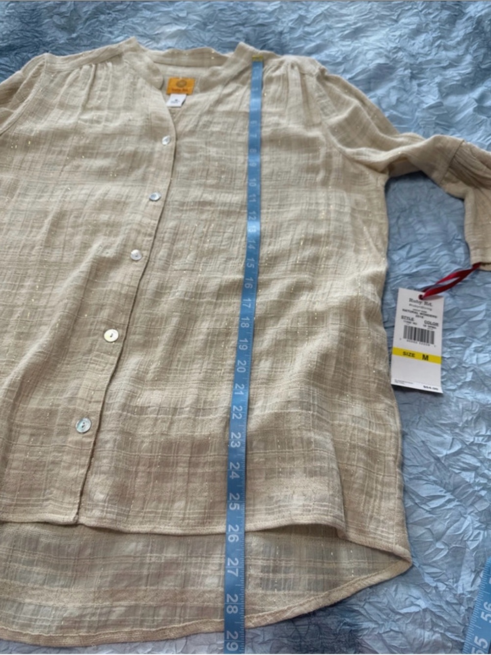 Ruby Rd. Cream Button-Front Tunic with Subtle Metallic Thread - Picture 5 of 6